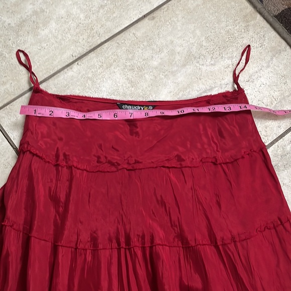 Red Retro Crinkled Tiered Long Maxi Fall Skit Size Small - Picture 6 of 8